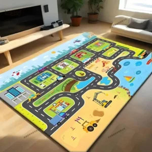 Circuit de voiture coloré sur tapis de jeu ludique