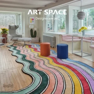 Grand tapis aux motifs arc-en-ciel, idéal pour enfants et salons