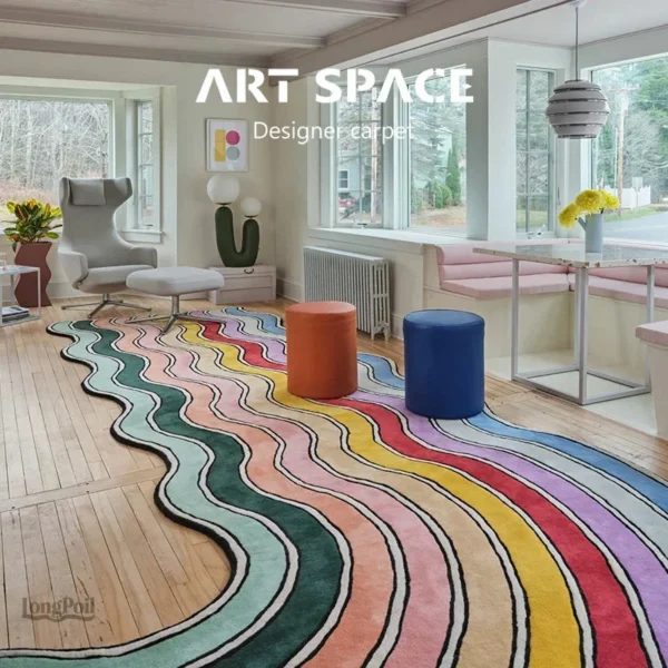 Grand tapis aux motifs arc-en-ciel, idéal pour enfants et salons