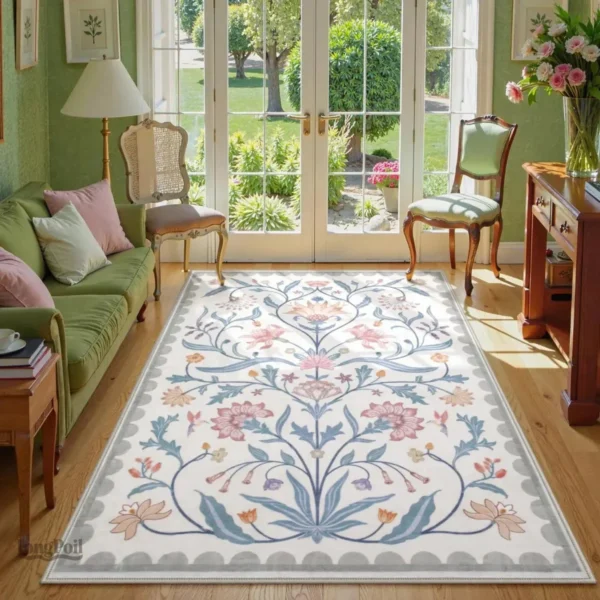 Tapis fleuri en design moderne, parfait pour un style contemporain