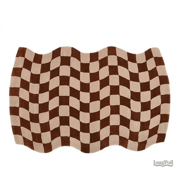 modern-style-bedroom-decor-bedside-carpet-thicken-trendy-808asp-1 Tapis ondulé marron beige design carreaux