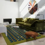 Tapis décoratif damier, parfait pour salon ou chambre