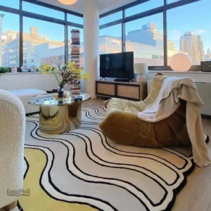 Tapis décoratif beige, design arc-en-ciel pour intérieur moderne