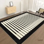 Tapis rayé noir et beige, ambiance chic et contemporaine