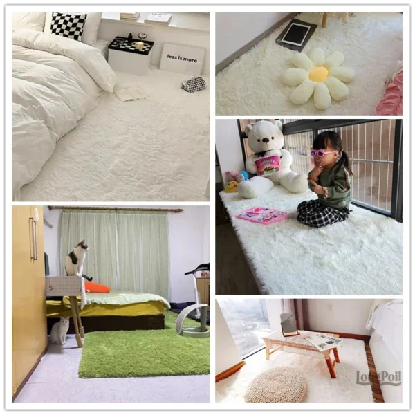 Tapis shaggy beige, style moderne et accueillant