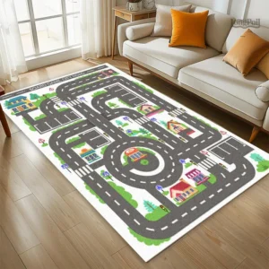 Tapis de jeu avec circuit voiture, parfait pour les petits pilotes