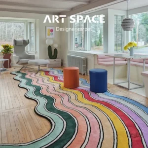 Tapis multicolore avec motif arc-en-ciel pour enfants