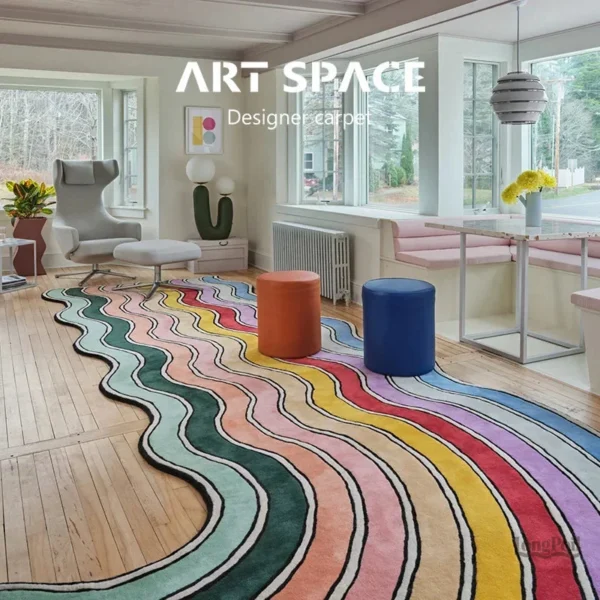 Tapis multicolore avec motif arc-en-ciel pour enfants