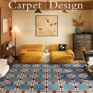 Tapis bleu à motifs damier, ajout de couleur et style