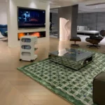 Tapis avec motif damier, couleur verte, idéal pour salon ou chambre