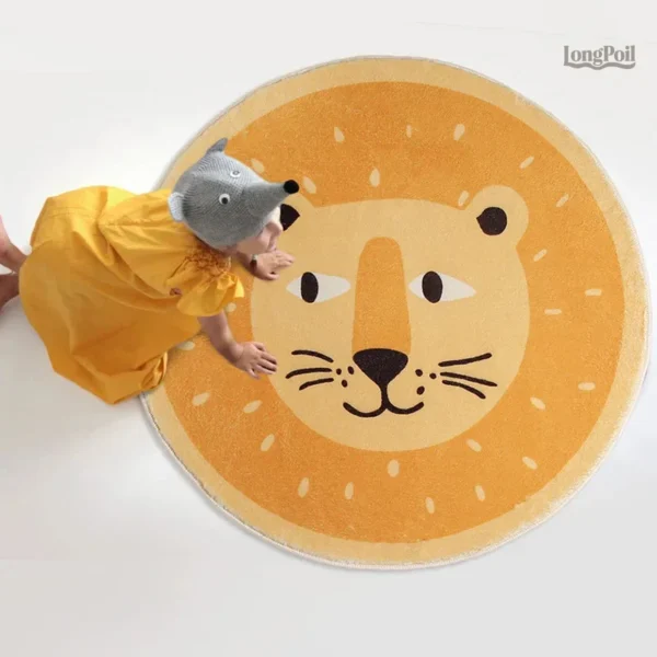 Tapis animal ludique avec motif de lion, idéal pour les petits