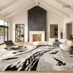 Tapis effet marbre noir et doré, élégant et moderne