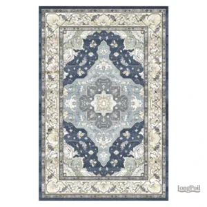Tapis marocain bleu, artisanal avec motifs traditionnels
