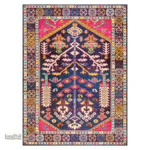 Tapis marocain rouge au design traditionnel et coloré