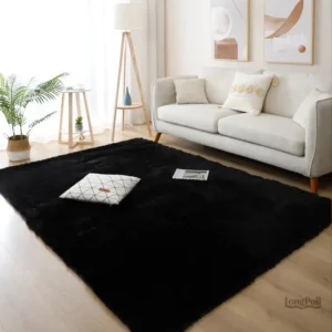 Tapis Shaggy Noir, design élégant et doux au toucher