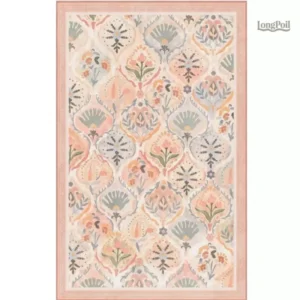 Tapis rose avec motifs floraux, idéal pour décoration intérieure