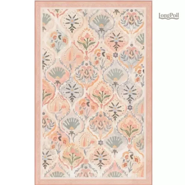 tapis-rose-fleurs-1 Tapis rose avec motifs floraux, idéal pour décoration intérieure